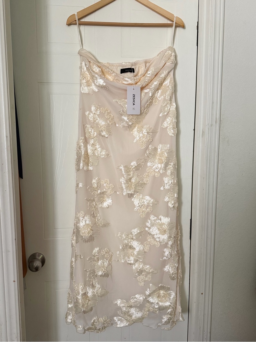 Zesica Floral Embroidered pale yellow Midi Slip Dress
